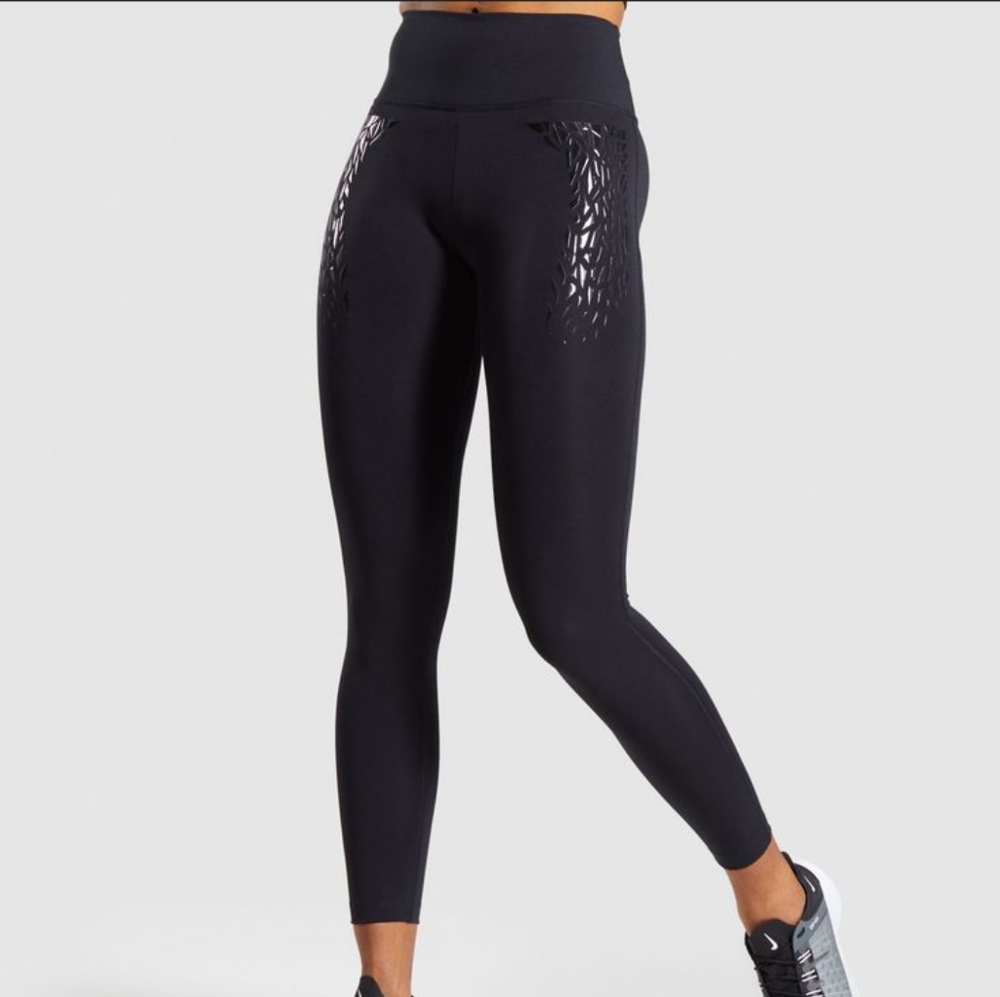 Gymshark Black High-Waisted Leggings with Textured Side Detail